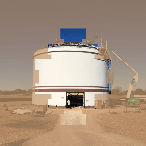 Above-ground storage tank undergoing construction.