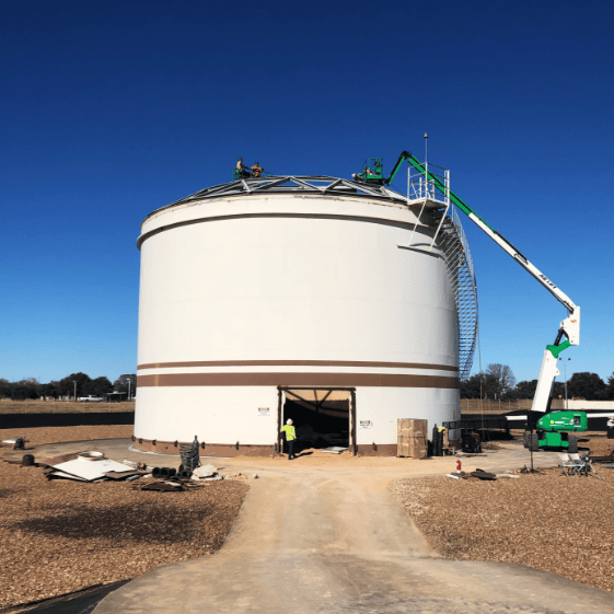 Above-ground storage tank undergoing construction.