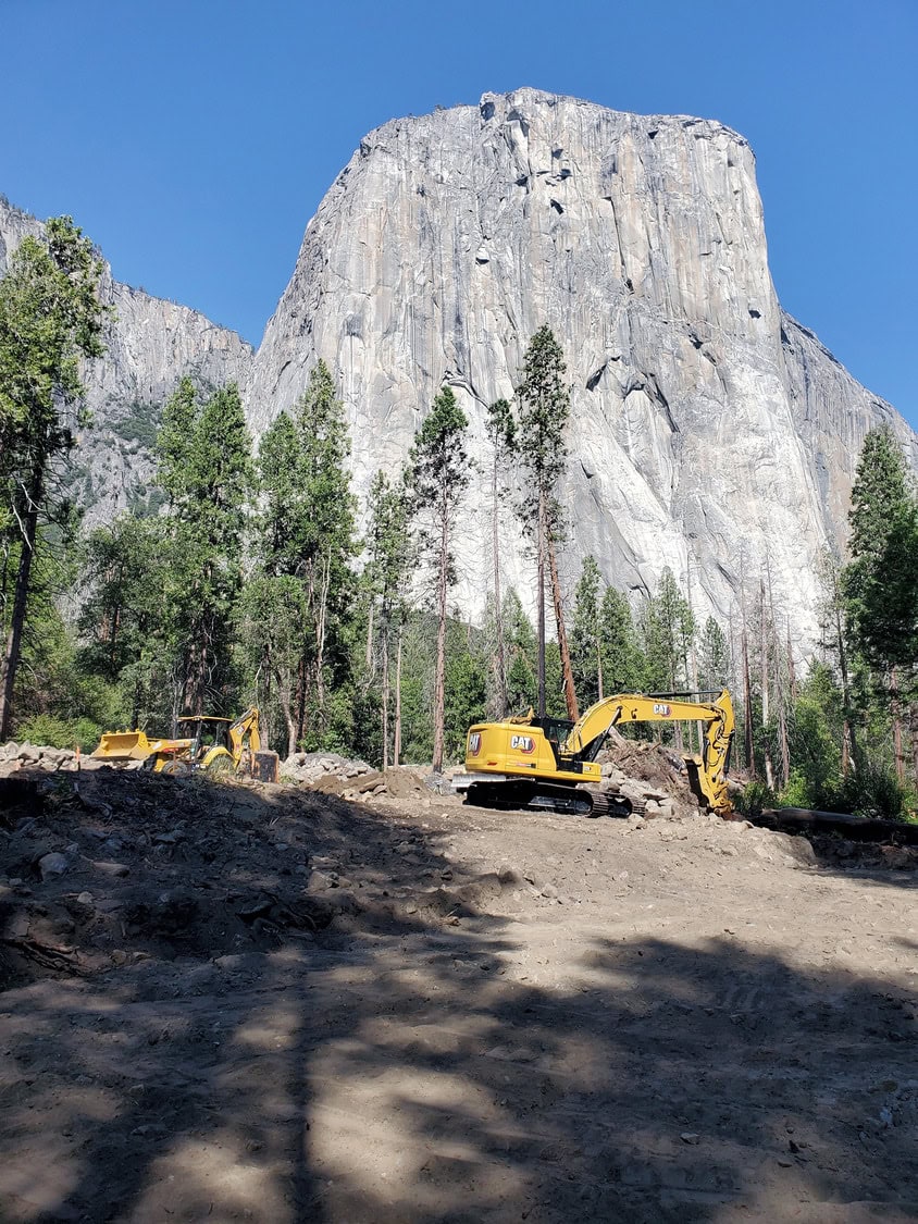 Cleanup project taking place in the foreground of the iconic El Capitan in Yosemite National Park.